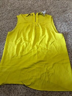 LOFT Yellow Sleeveless Pleated Neck Blouse